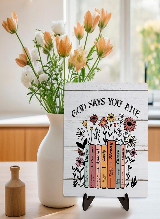 DMADNF Christian Desk Wooden Sign Decor, God Says You Are, Home Office Religious Motivational Decor Scripture Bible Verse Desk Decoration Inspirational Christian Gifts for Friends and Sisters 5.9x5.9inch(GOD - Image 3